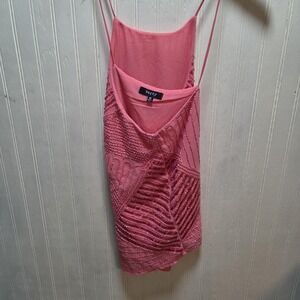 Verty Dress Womens Medium Pink Beaded Geometric Slip Scoop Neck Short Party
